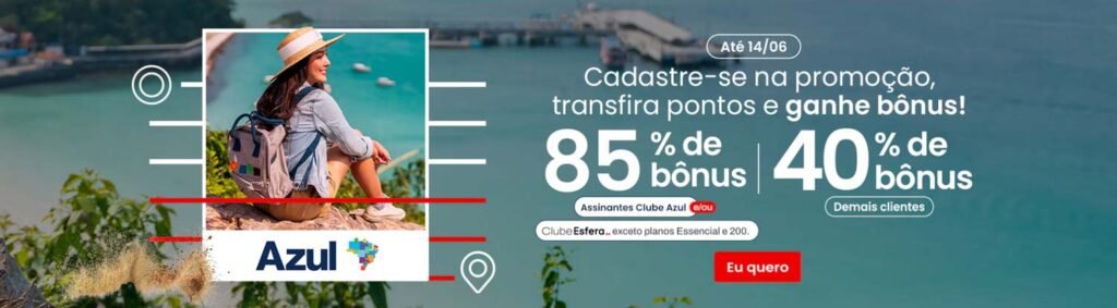 Transferência de Pontos Esfera para TudoAzul com até 85% de Bônus + Bônus pelo Tempo de Clube